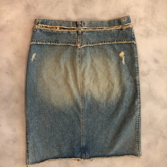 Liu Jo Jeans - Distressed Denim Skirt with Cut Outs Size 28 Y2K early 00s - Picture 4 of 10